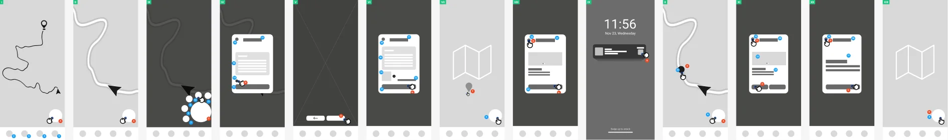 Mid-hike user flow screens