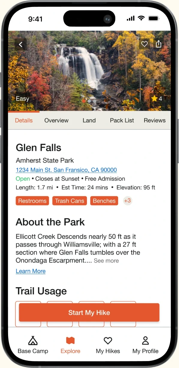 Finding 1 high-fidelity screen: Trail Details