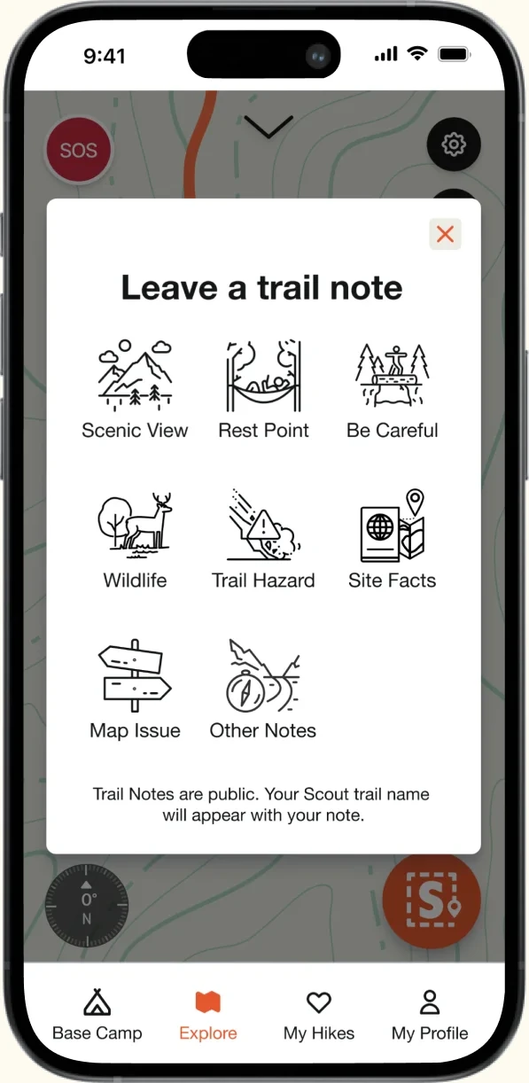 Finding 2 high-fidelity screen: Trail note