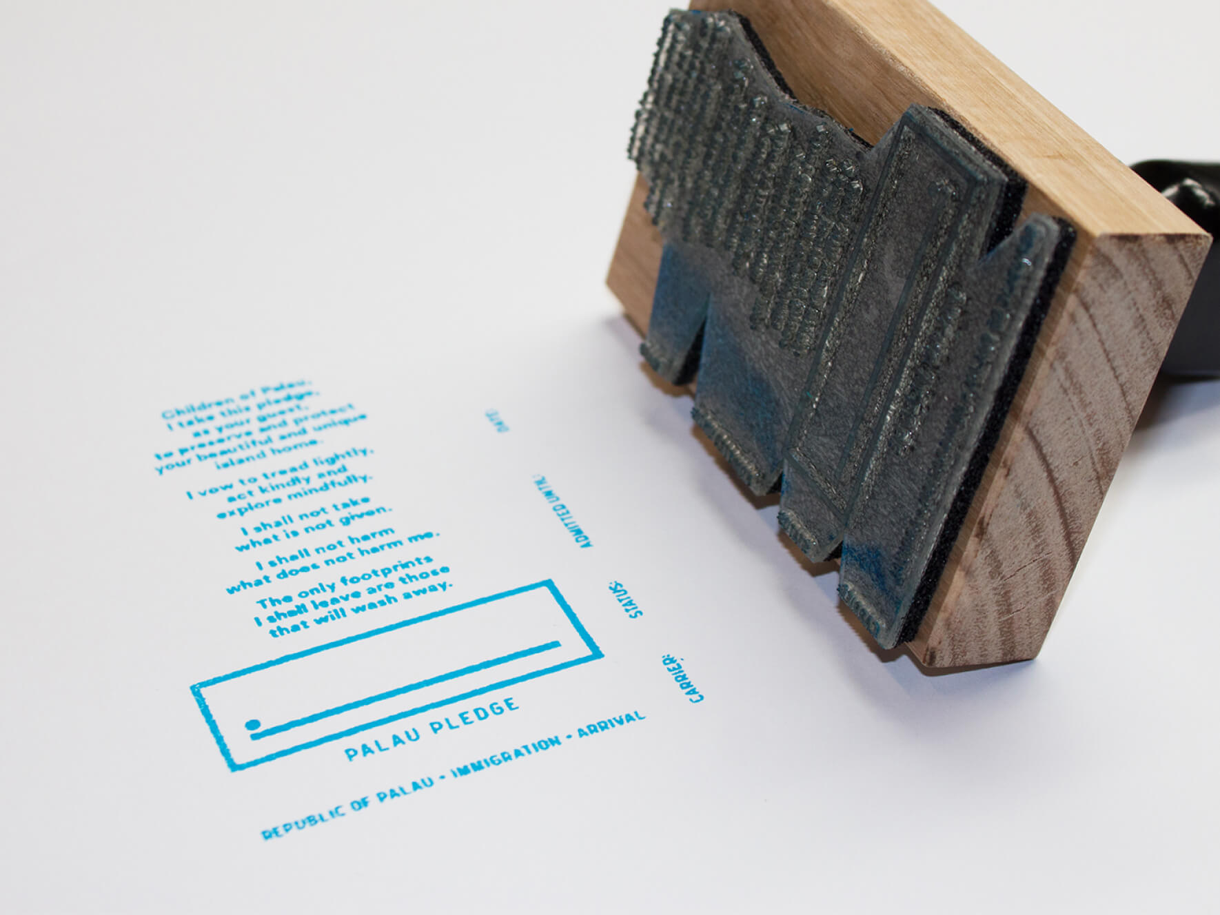 Immigration stamp of the Palau Pledge.