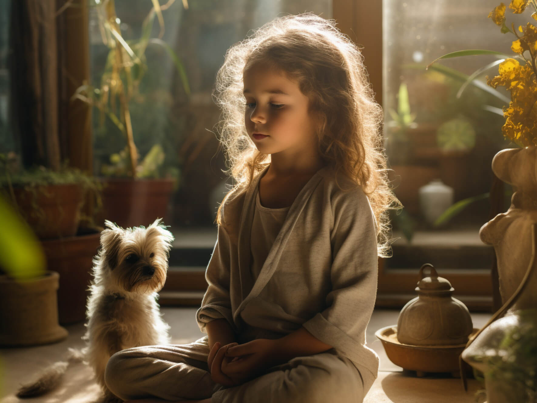Young girl meditating.