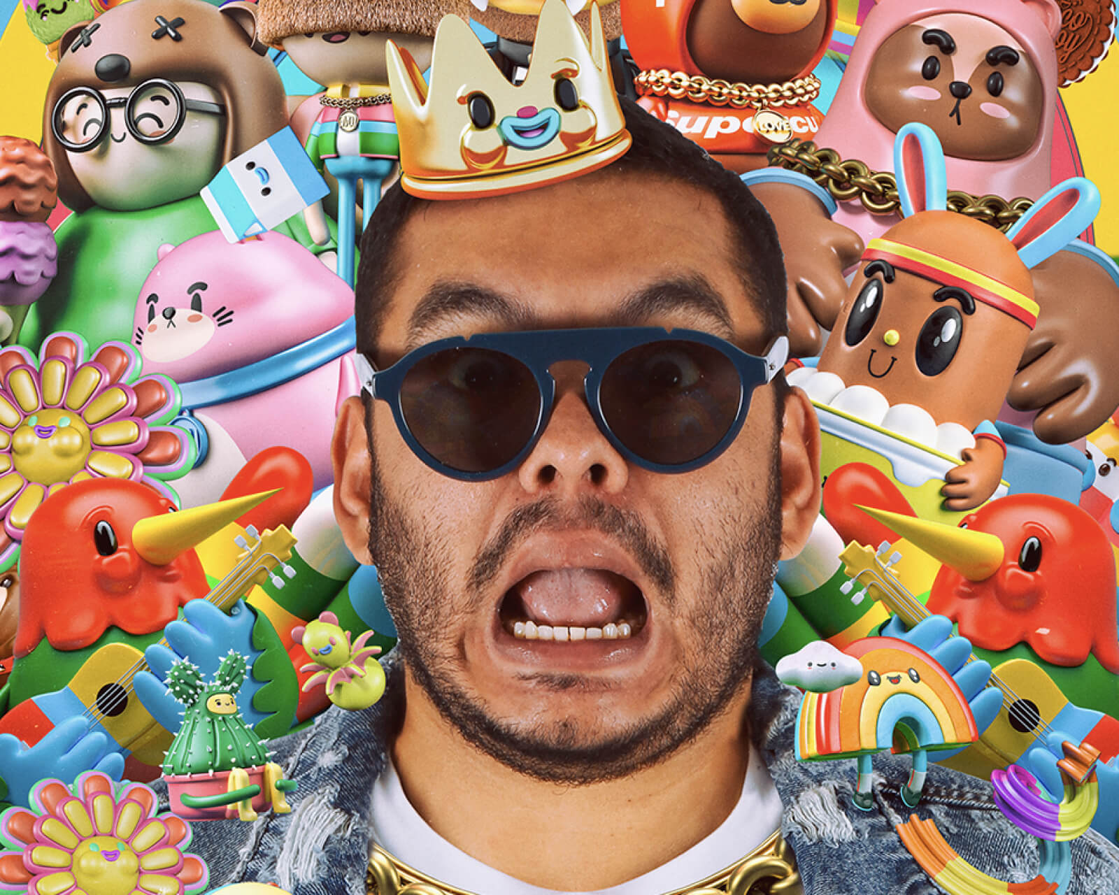 Collage of Chocotoy character designs and partner Luis Albornoz.