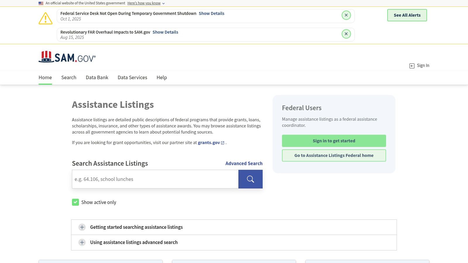 SAM.gov Assistance Listings