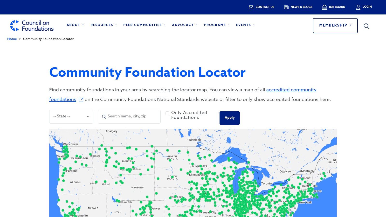 Community Foundation Locator (Council on Foundations)