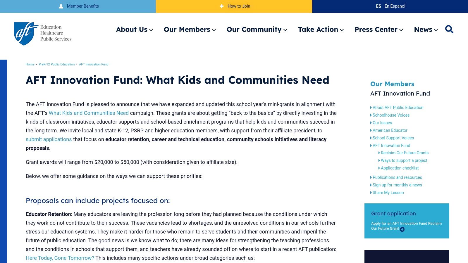 American Federation of Teachers (AFT) – Innovation Fund Mini-Grants
