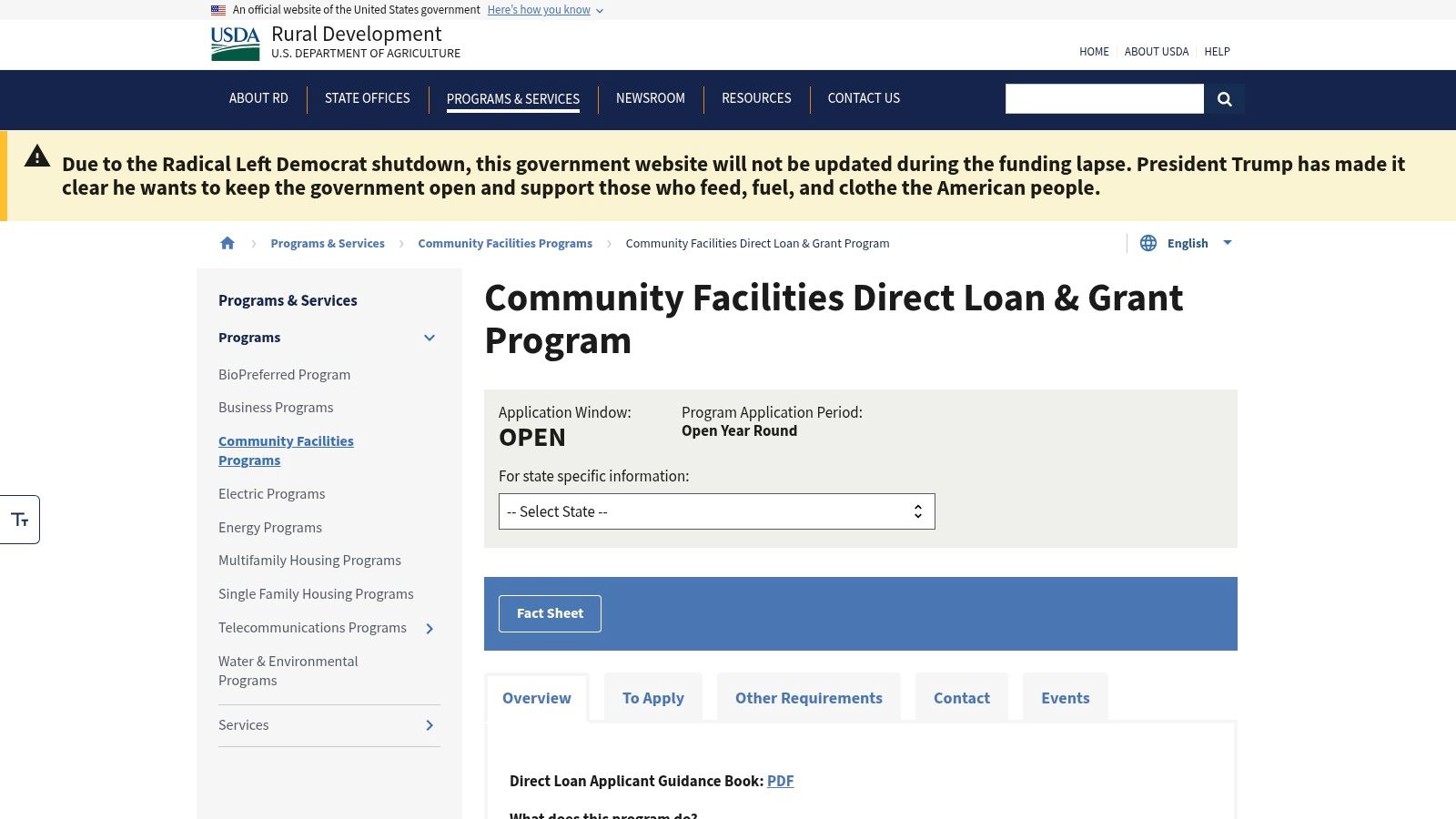 USDA Rural Development – Community Facilities Direct Loan & Grant Program