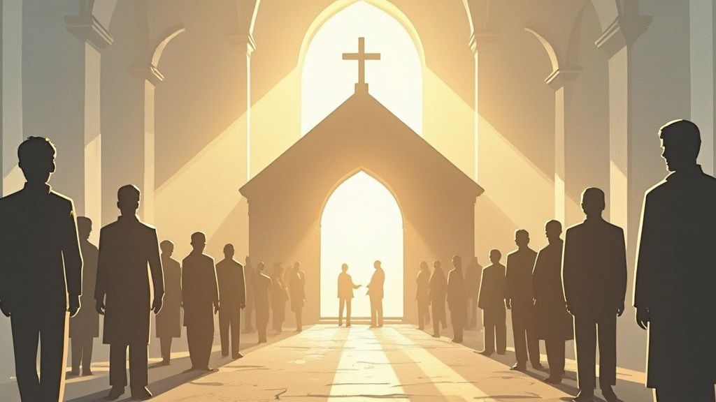 An old church building with a beautiful stained glass window, symbolizing the mission and history that grants can help preserve and expand.