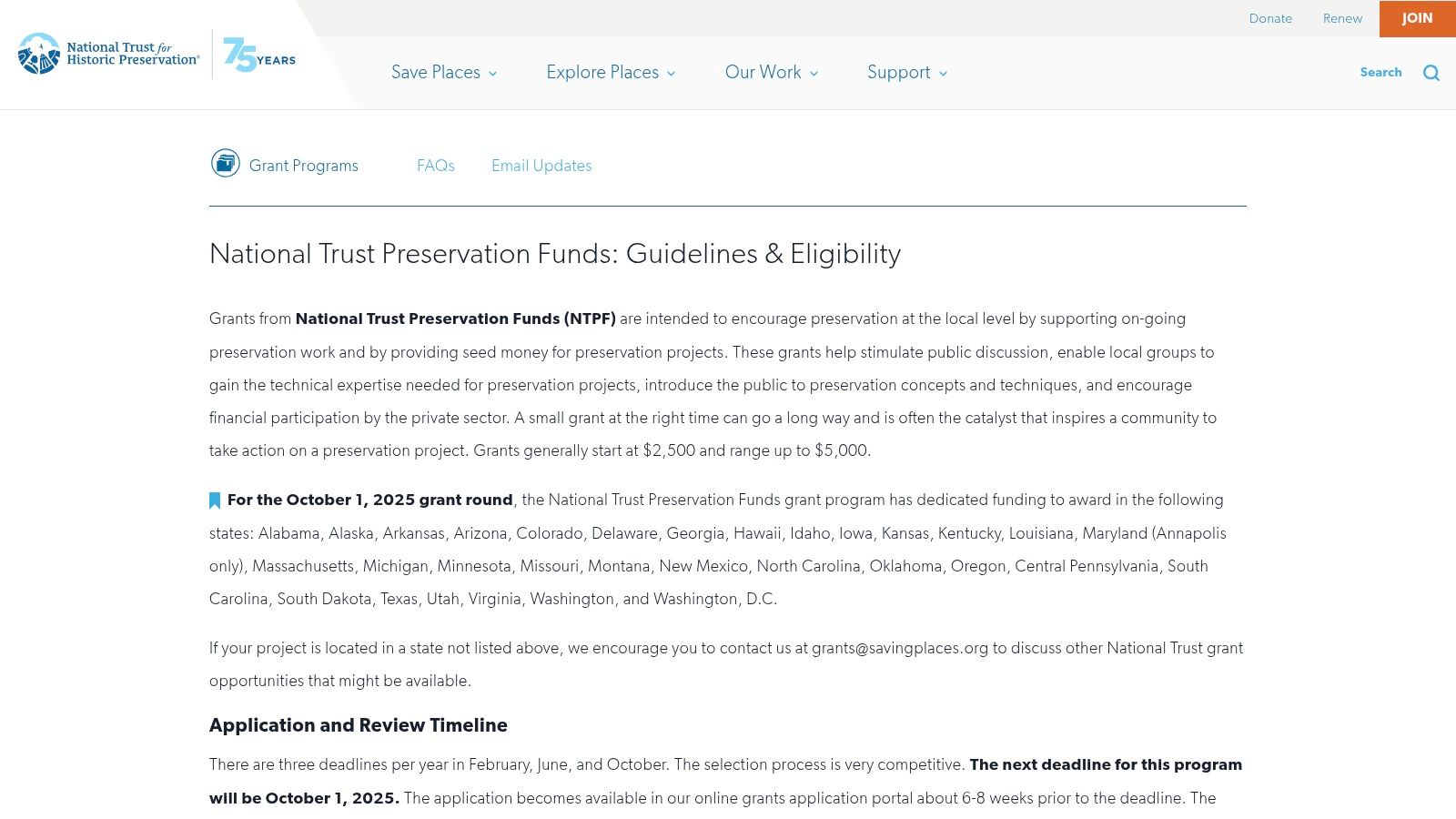 National Trust for Historic Preservation – National Trust Preservation Funds