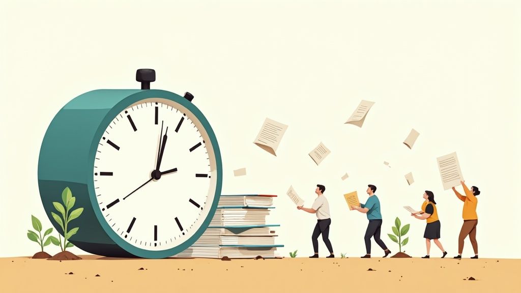 A person smiles while looking at a chart showing upward growth on a laptop, symbolizing the positive impact of efficient software.