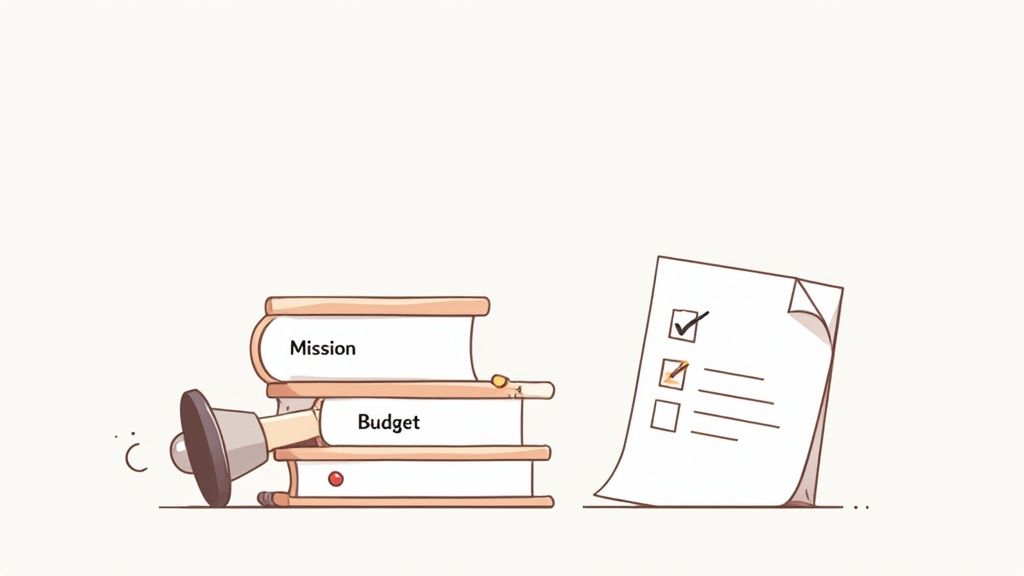 A person at a desk planning out their grant strategy with sticky notes on a wall