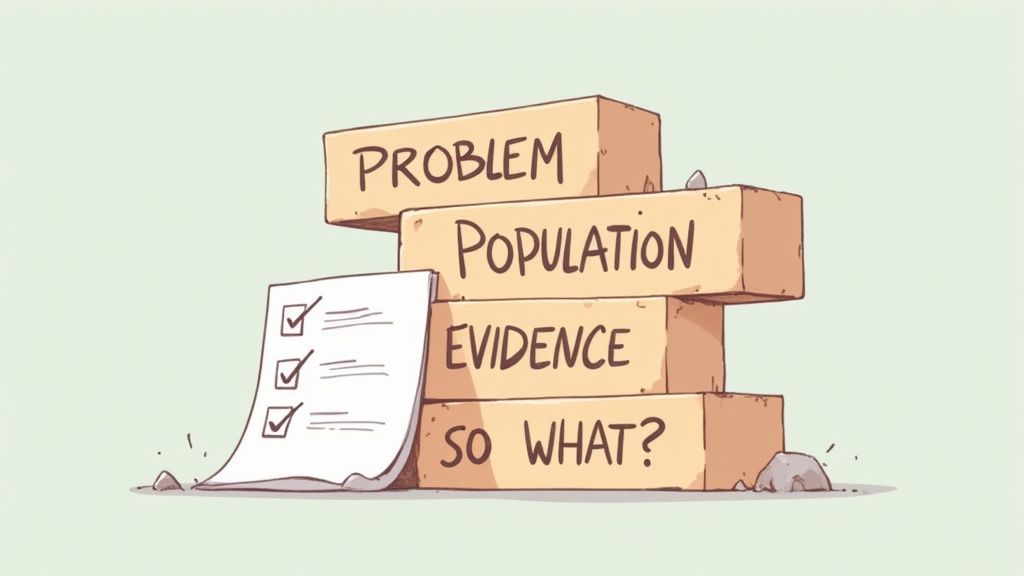 A person carefully constructing a wall with perfectly aligned bricks, symbolizing the structured components of a needs statement.