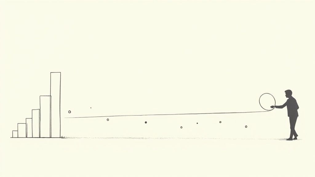 A close-up shot of a hand weaving colorful threads together on a loom, symbolizing the blending of data and stories.