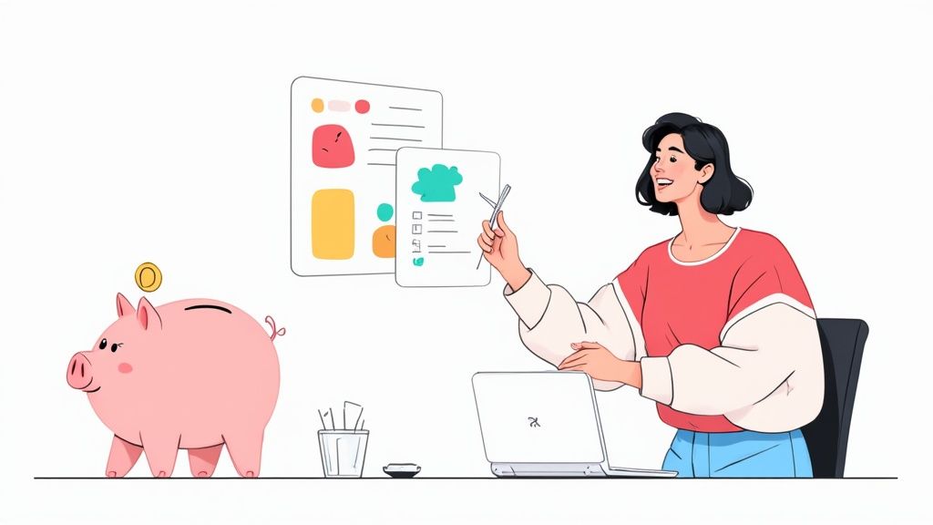 A person using a new laptop with project management software displayed on the screen.