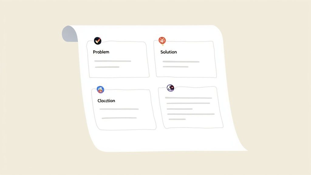 A person using a laptop to draft a cover letter for a grant proposal, with sticky notes on the wall behind them outlining key project points and funder priorities.