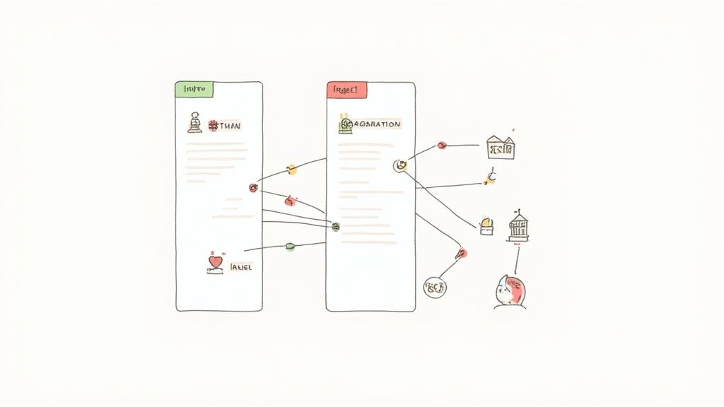 A diverse team collaborates around a table, outlining the structure of a letter of intent on a whiteboard.