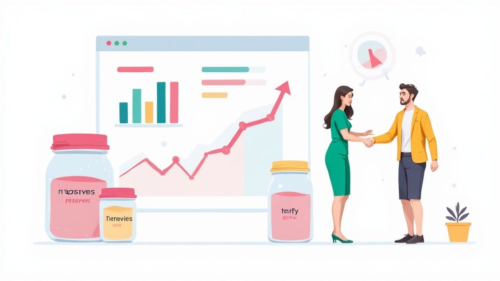 Business professionals shaking hands with growth charts and funding jars representing nonprofit grants management