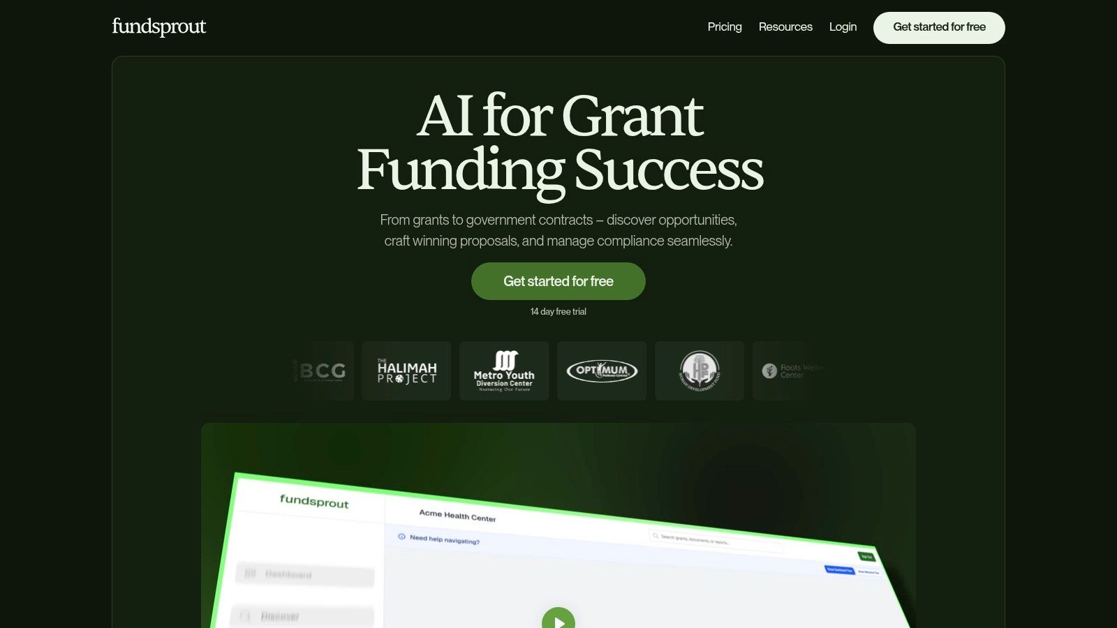 Fundsprout's grant discovery and management dashboard, a tool for grant discovery platforms.