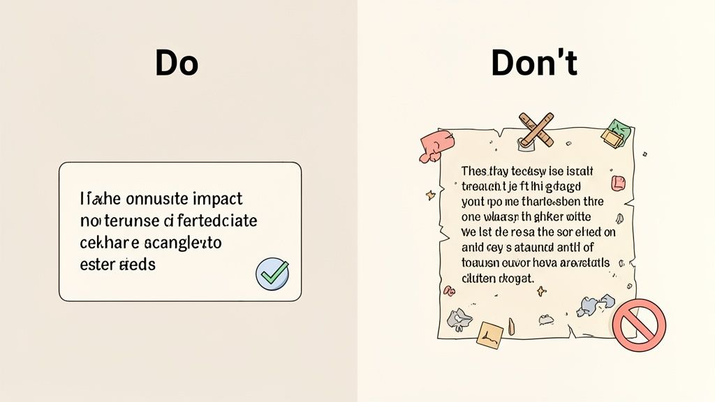 A 'Do and Don't' visual guide contrasting a clean, structured example with a messy, cluttered one.