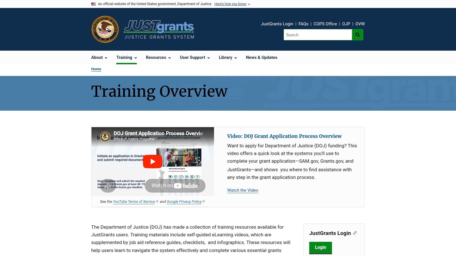 U.S. Department of Justice — JustGrants Training