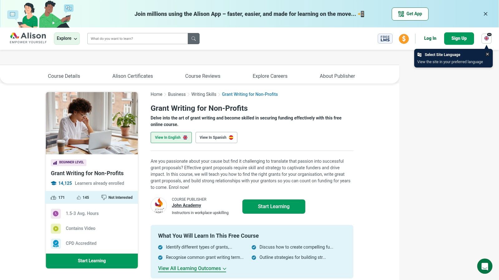 Alison — Grant Writing for Non-Profits