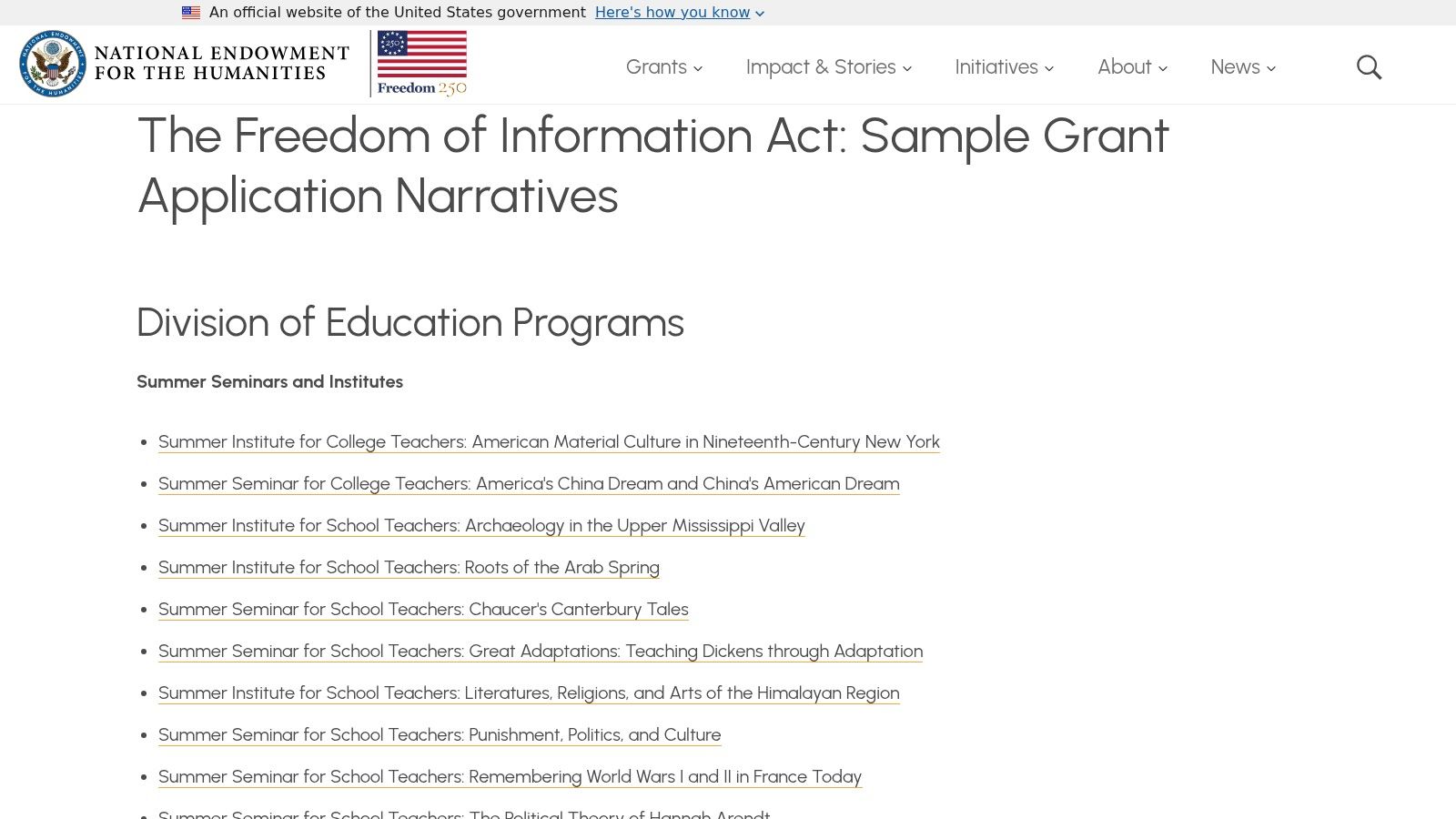 National Endowment for the Humanities (NEH) — FOIA Sample Grant Application Narratives
