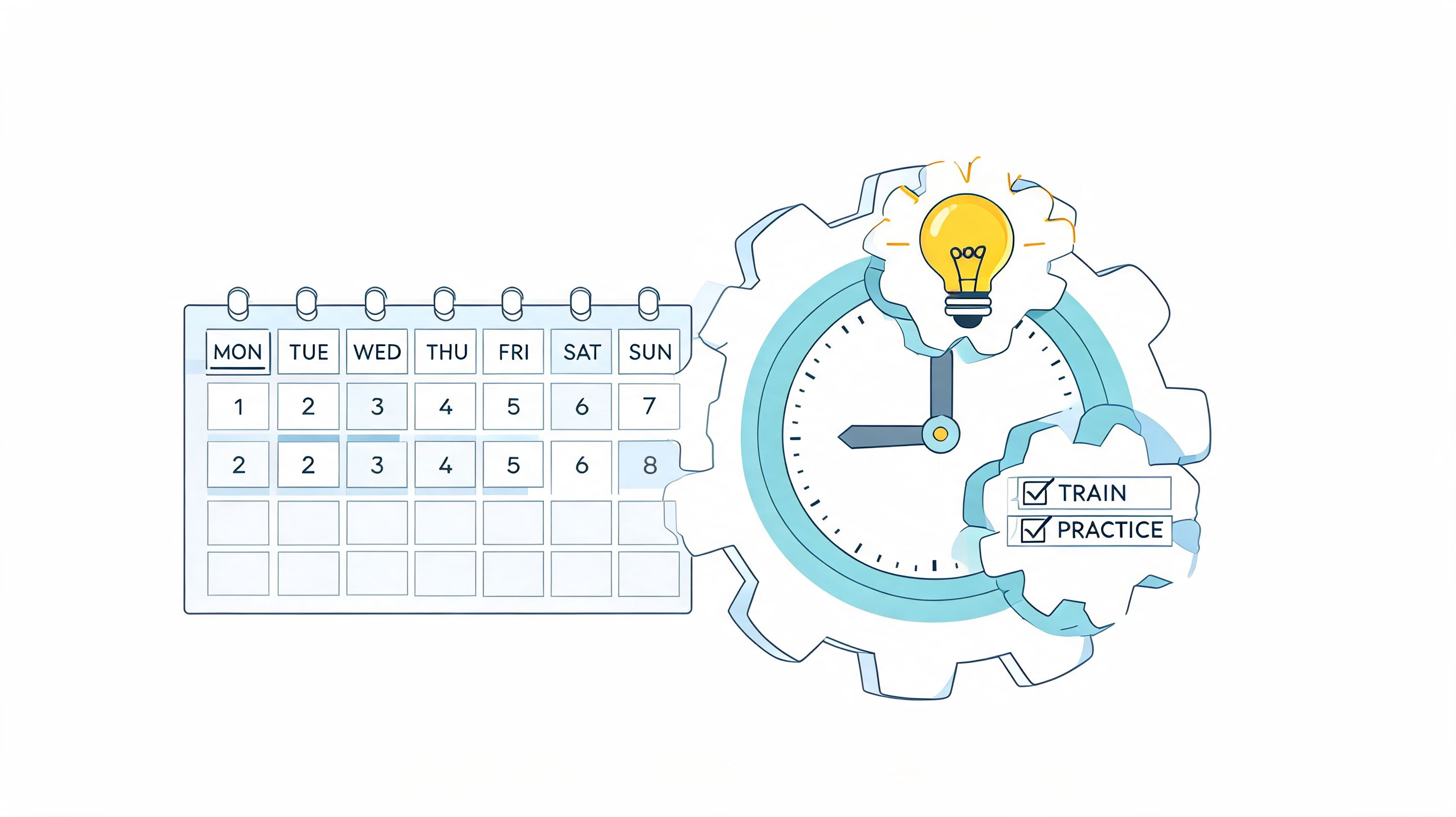 A calendar and a clock gear icon representing the concept of nonprofit grant management training and practice.