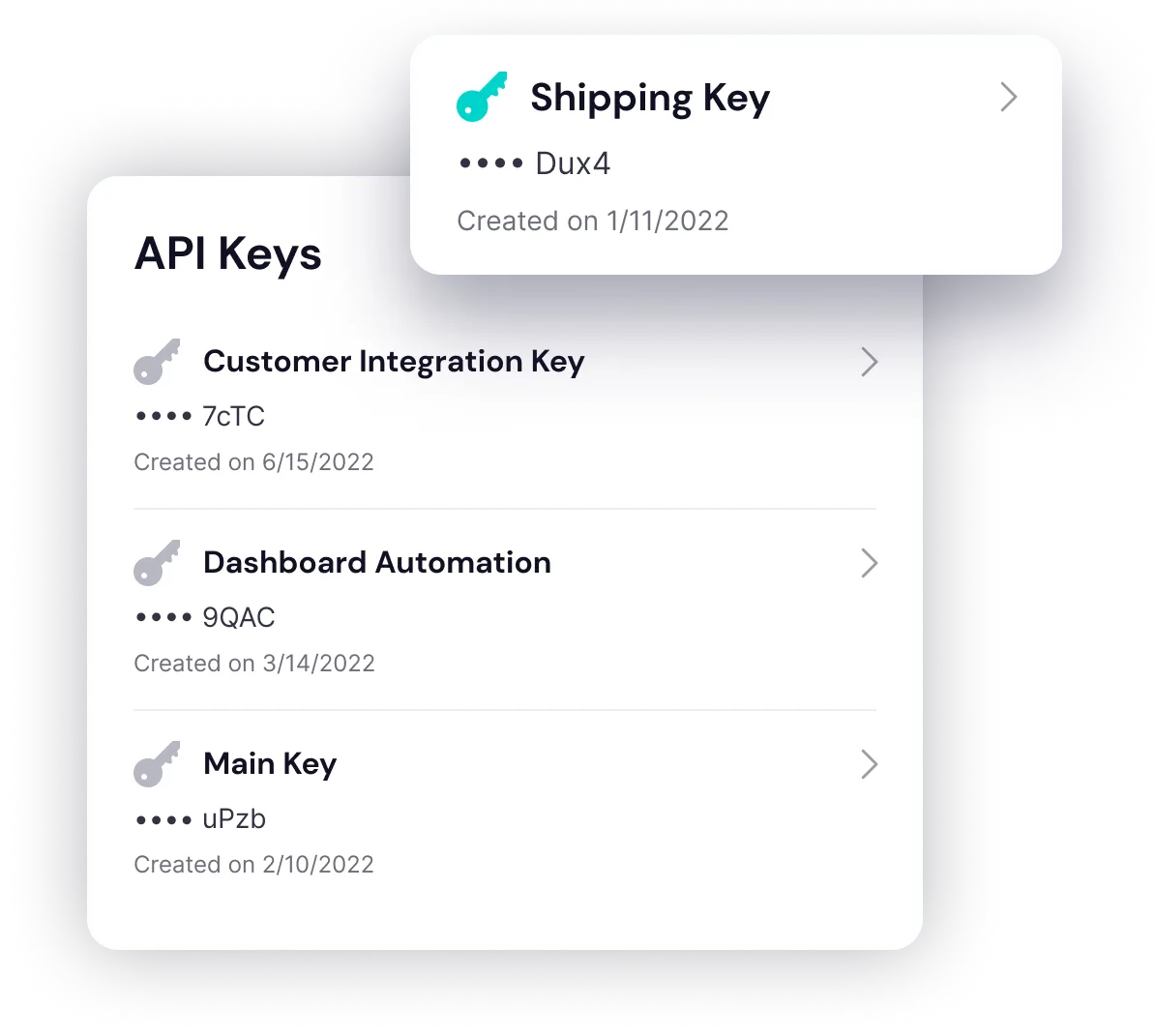 A graphic representing a Shipping key and API keys