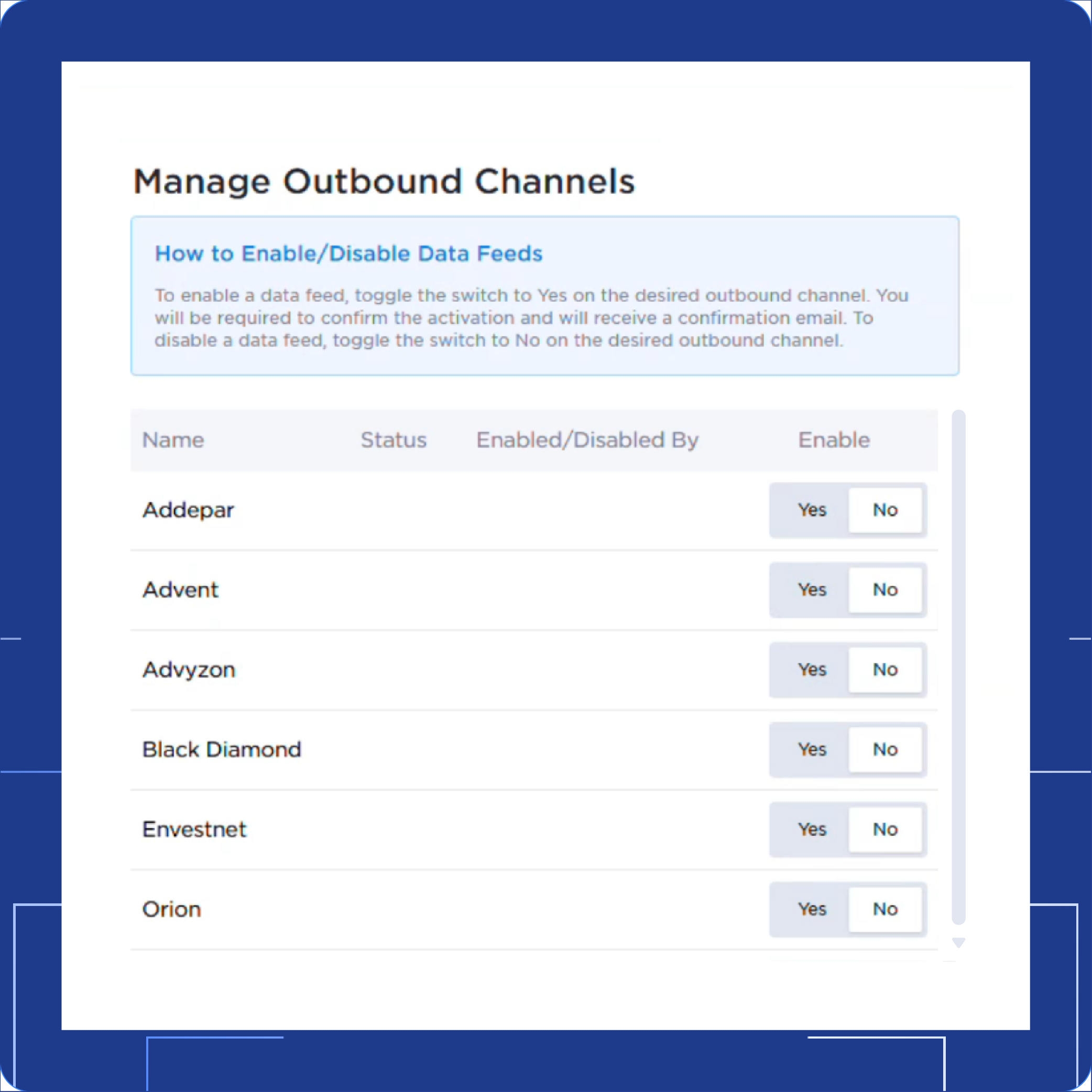 Data feed capability in Avenew