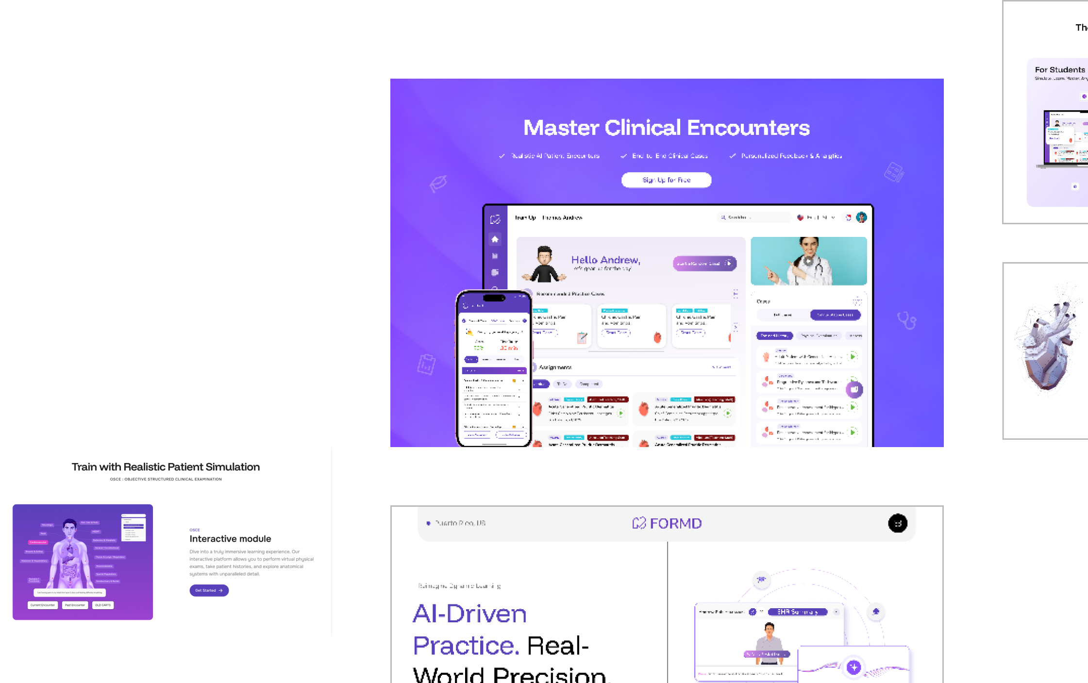 Collage of screenshots showcasing AI-driven clinical training software