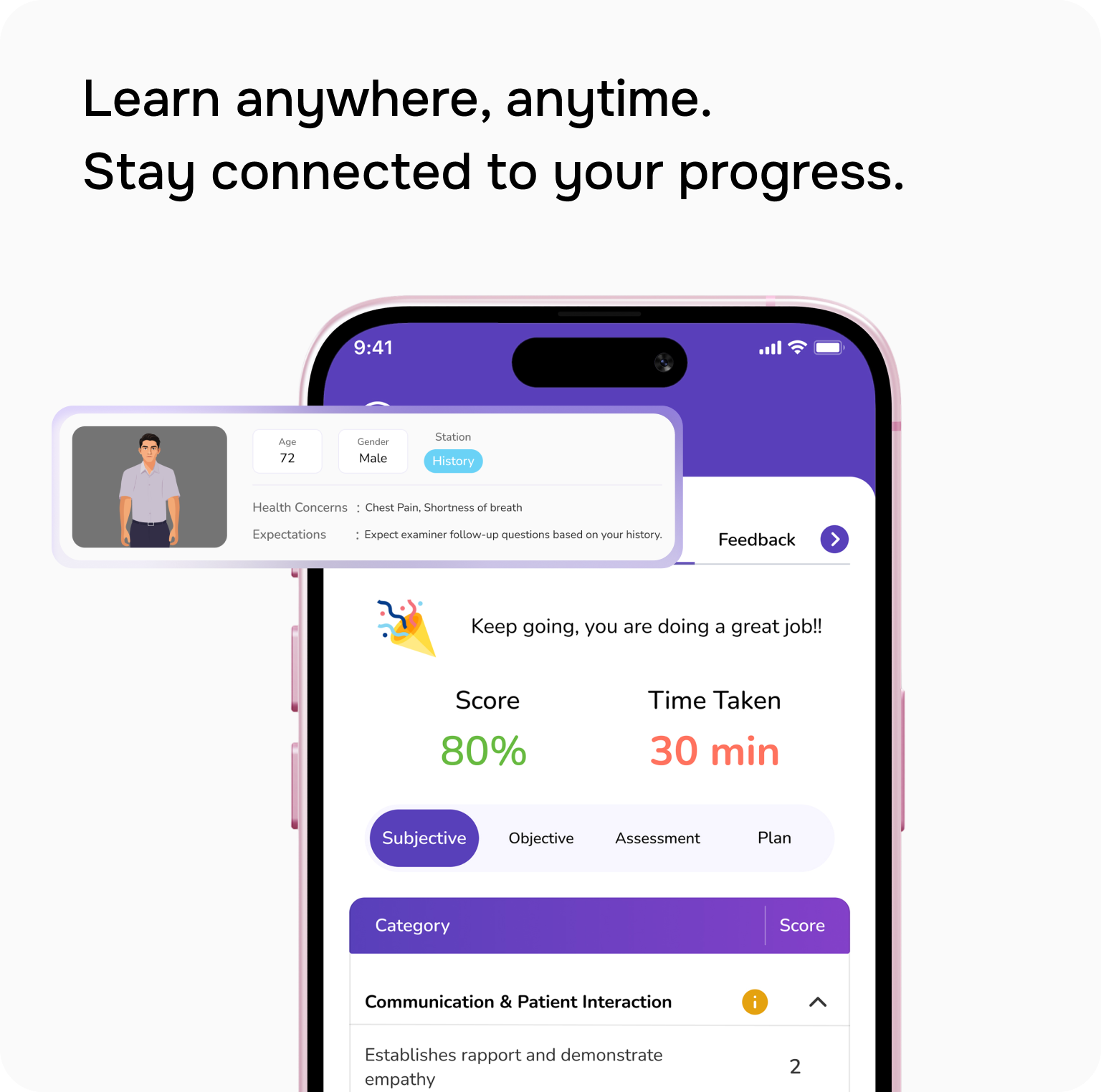 Mobile screen showing a learning app