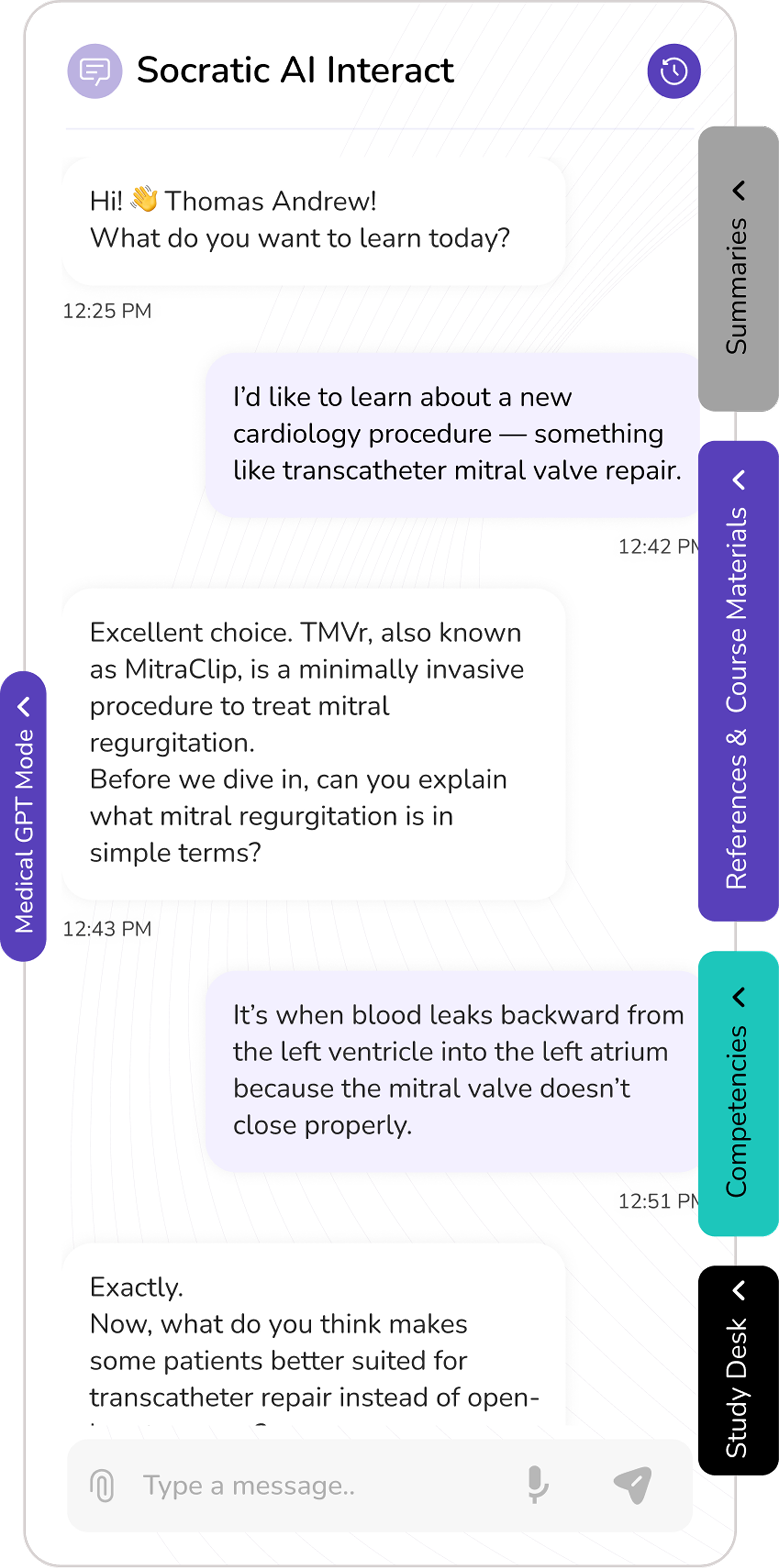 Chat interface of Socratic AI Interact showing a conversation image