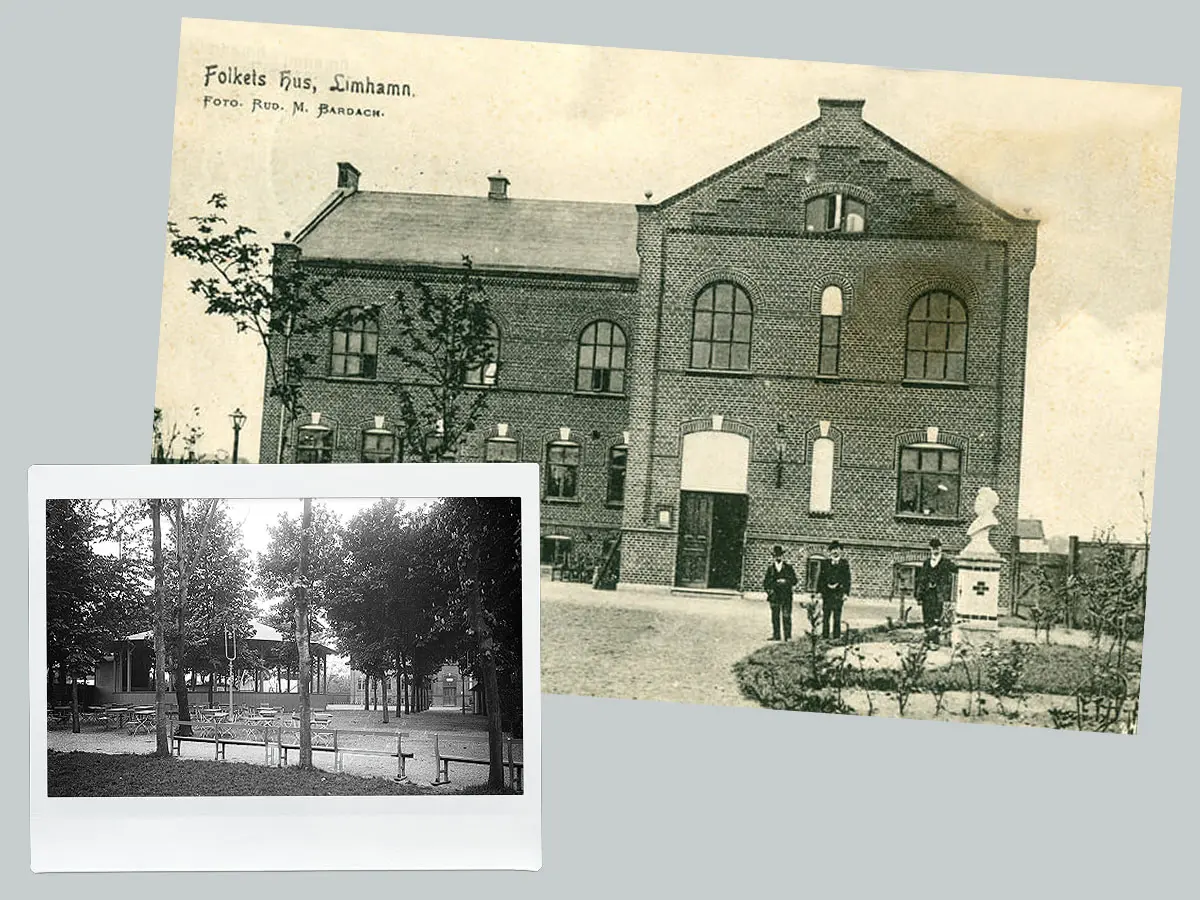 Historiska fotografier av Folkets hus och parken i Limhamn.