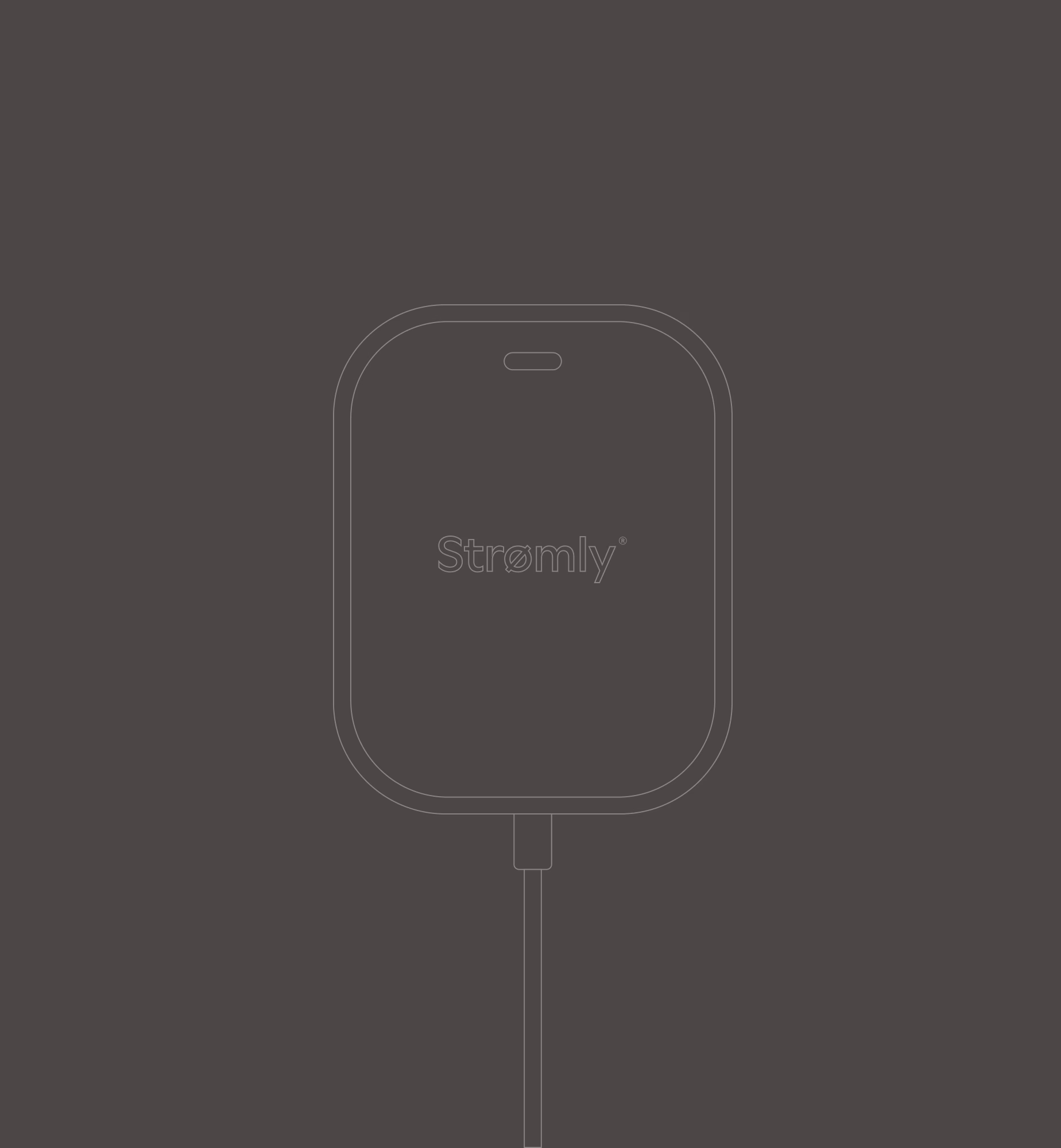 Stregillustration af Strømly-brandet enhed med kabel monteret i bunden.