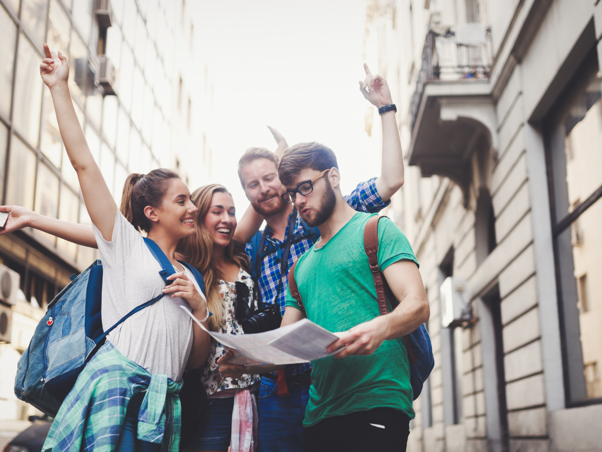 International travellers enjoying tours booked through online travel agencies.