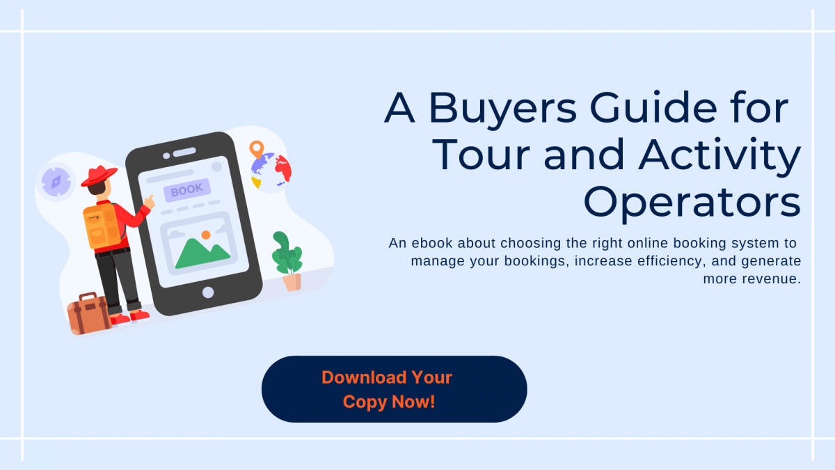 A representative image of an ebook for tour operators on how to choose the right online booking system.