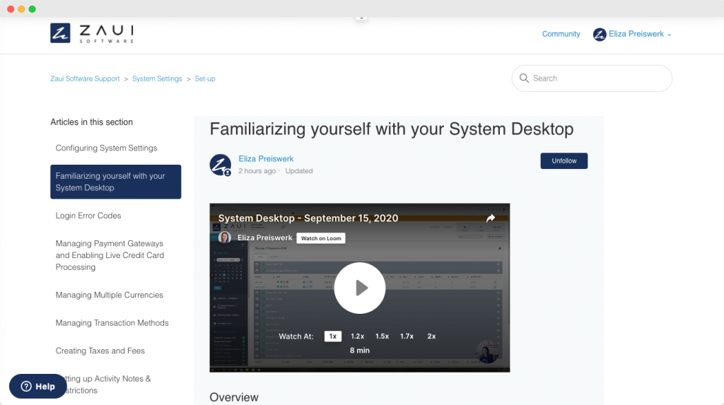 An example of a knowledge base article about the reservation system