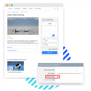 Private tours feature for tour and transport operators