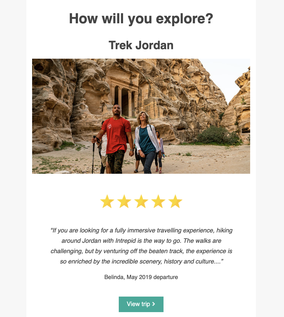 An example of how to use UGC in email marketing by tour operators