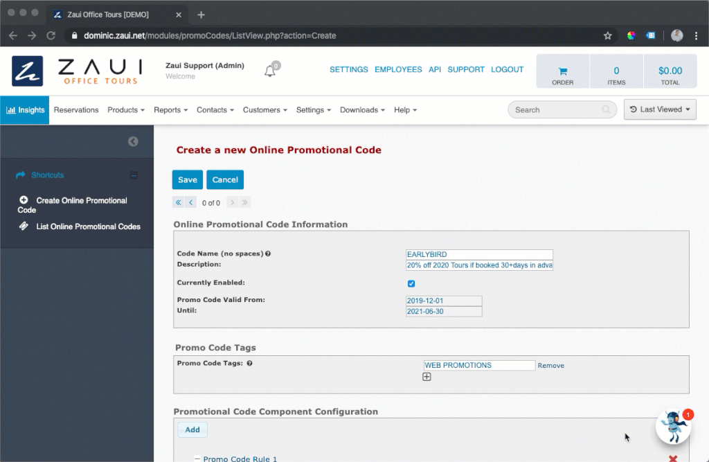 An image showing how Zaui online booking system set limited time promo code campaign fro tour and activity operators