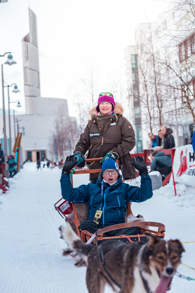 Tove at the start of the dog sled race