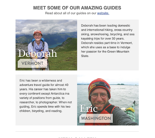 A sample mail from tour and activity operators introducing their guides.