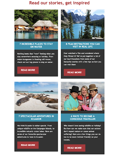 An example of tour operators promoting their blogs 