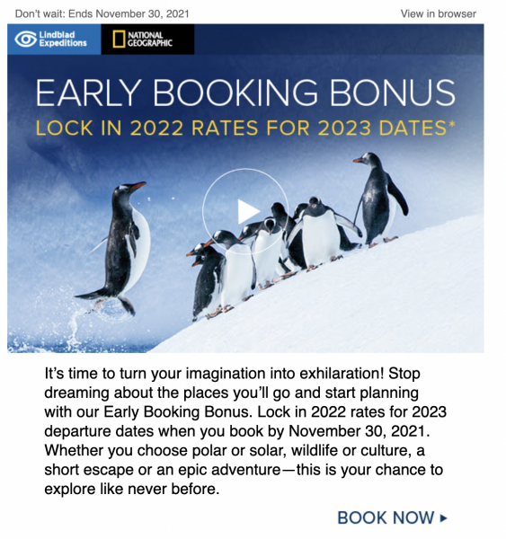 A sample email showing tour operators promoting their tour offers