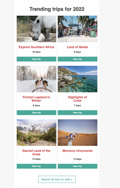 An example of marketing emails sent by tour operators