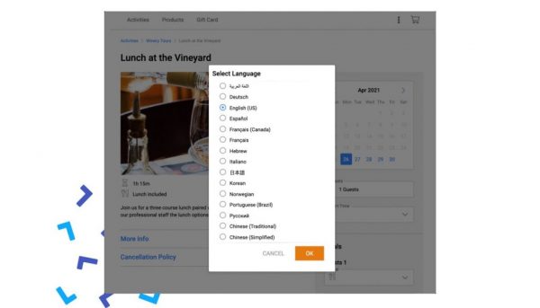 Screenshot of Zaui online booking engine