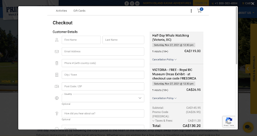 A screenshot of Zaui online booking system