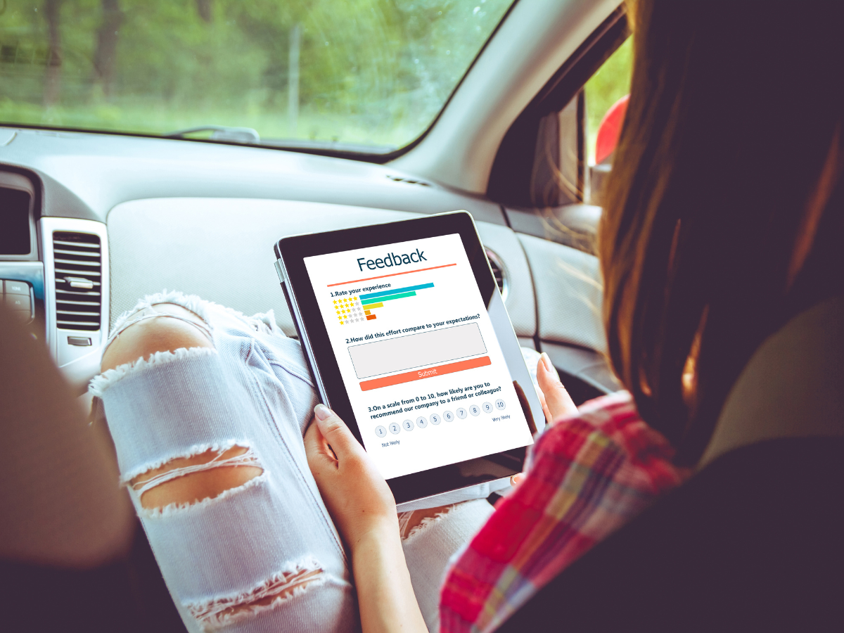 A customer looking at review form of a tour operator sent via online booking system