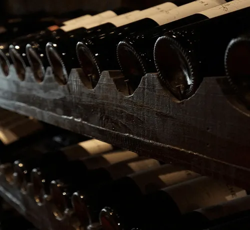 Bouteilles de vin alignées