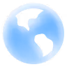 Blue circular icon depicting a simplified map of the Americas with water and land areas.