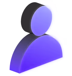 3D purple user icon with a round head and rounded shoulders on a black background.
